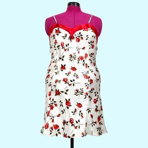 Kathy Ireland Intimates Floral Sleep Shirt Nightgown Camisole Cream Red Roses M